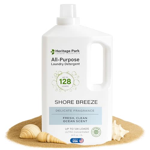 Heritage Park Luxury Laundry Detergent | Dermatologist Tested Plant based Natural & Enzyme Laundry Detergent | Sensitive Skin Friendly - Shore Breeze (64 fl oz)