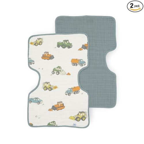 Little Unicorn Ultra-Absorbent Premium Burp Cloth 2 Pack | Soft on Baby's Skin | Larger Size | Ergonomic Design | Set of 2 (Work Trucks)