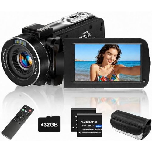 4K Video Camera Camcorder 96MP UHD Vlogging Camera for YouTube 18X Digital Zoom 3.0 IPS 270° Rotation Touch Screen Video Recorder with Remote Control, Night Vision, 32GB Card, 2 Batteries
