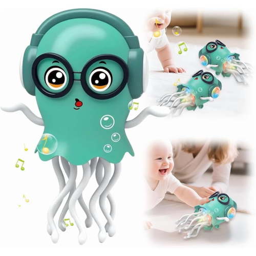 Dancing Jellyfish Baby Toy,Tummy Time Toys for Kids, Magic Electric Dancing Octopus Toy with Led Light and Music, Crawling Musical Baby Toys for 3 4 5 6 Birthday Gifts (Green)