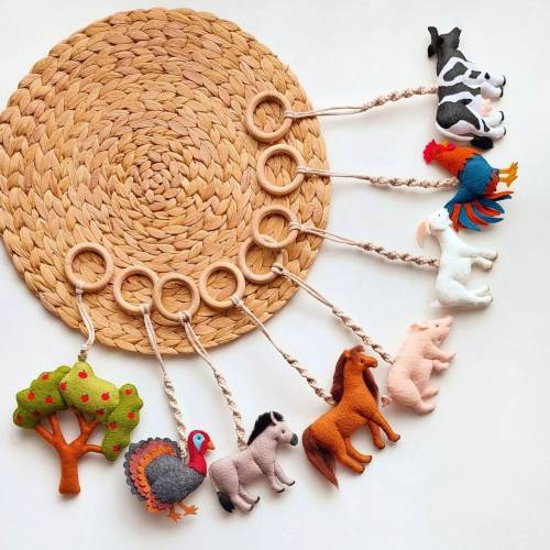 Animal play gym toys, Farm animals play gym set, Play gym hanging toys, Horse, Goat, Cow hanging toy, Baby shower gift, Christmas baby gift