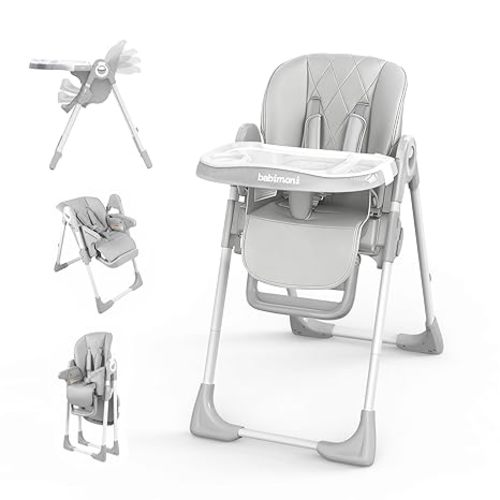 4 in 1 High Chairs for Babies and Toddlers, Convertible Foldable Baby High Chairs, Feeding and Eating Seat Highchair with 4 Levels of Recline and 7 Levels of Height Adjustment, Gray