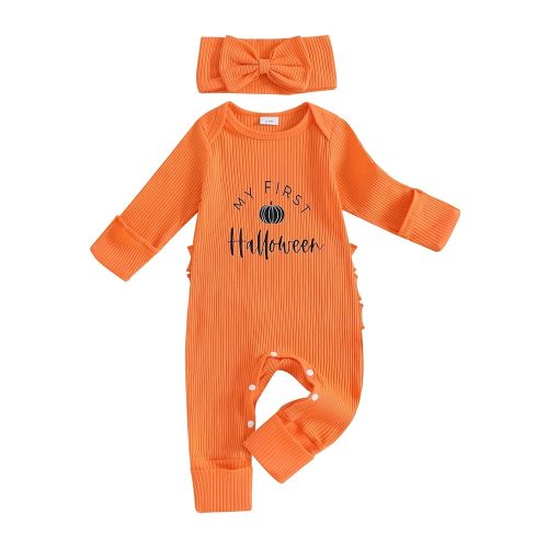Kuriozud My First Halloween Outfit Baby Girl Ghost Romper Pumpkin Onesie Newborn Preemie Girl Pajamas Thanksgiving Clothes