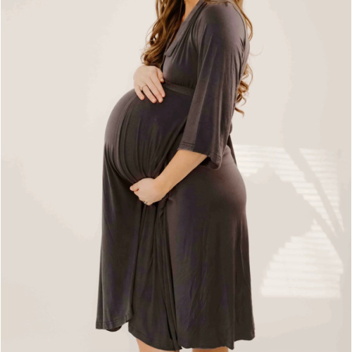 Lila Labor & Postpartum Gown in Charcoal Grey