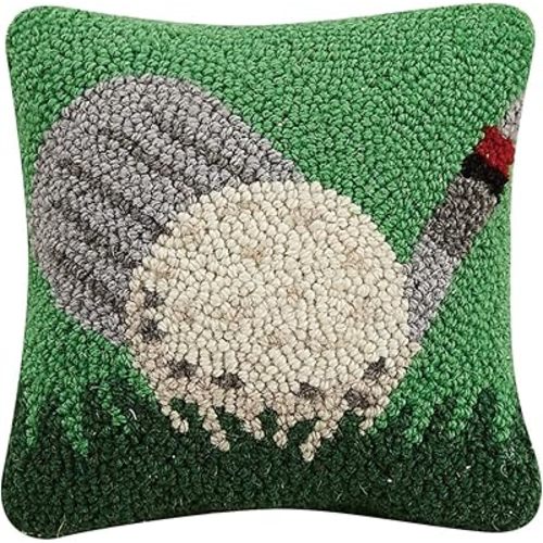 Peking Handicraft 30TG481C08SQ Blown Filled Hook Pillow, 8-inch Square, Wool and Cotton (Club and Ball)