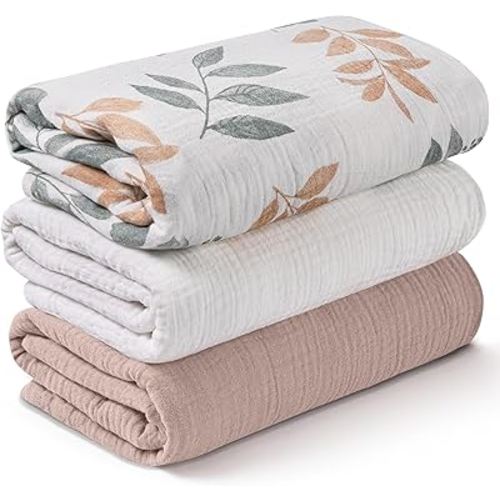 Muslin Swaddle Blankets for Newborn, 3 Pack Breathable Soft Receiving Blanket, Large 38 x 40 inches Swaddle Wrap Burping Clothes Diapers, Essentials Infant Shower Items, Toddler Gift (Gentle Colors)