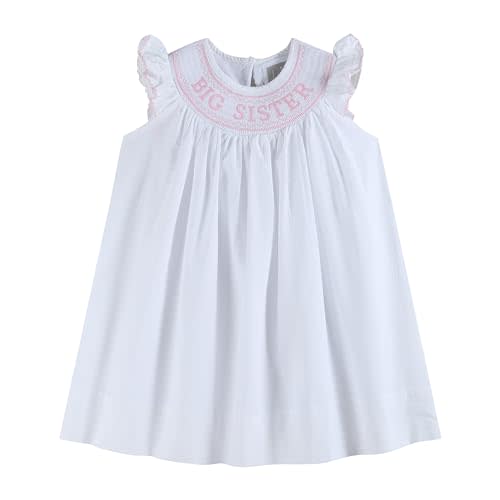 Lil cactus Toddler Girls White 'Big Sister' Smocked Bishop Dress
