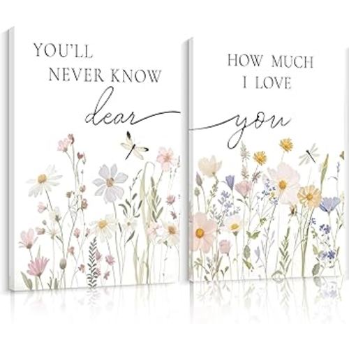 Framed Wildflower Nursery Wall Art Set of 2 Boho Flower Botanical Wall Decor Flower Botanical Sentence Poster Baby Room Living Room Bedroom Home Decoration 12x16 Inch Framed