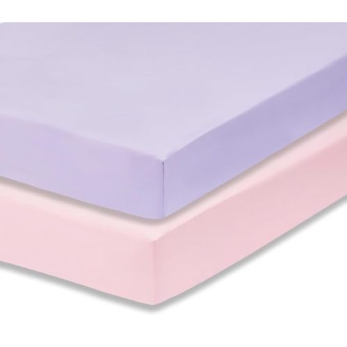 Everyday Kids 2-Pack Fitted Crib Sheets, 100% Soft Breathable Microfiber Baby Sheet, Fits Standard Size Mattress 28in x 52in, Lavender, Pink Nursery Sheet