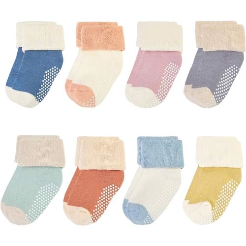 VWU Baby Toddler Kids Ankle Crew Socks with Grips Unisex Warm Thick Cotton Winter Socks 0-10 Years 6/8 Pack