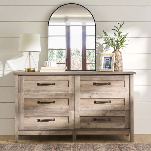 Better Homes & Gardens Modern Farmhouse 56.85" Wide 6 Drawer Dresser, Rustic Gray Finish