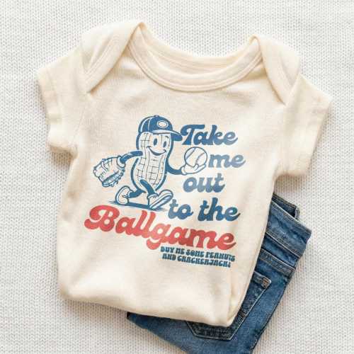 Take Me Out To The Ballgame Baby Onesie® - Retro Baseball Bodysuit - Natural Summer Onesie®