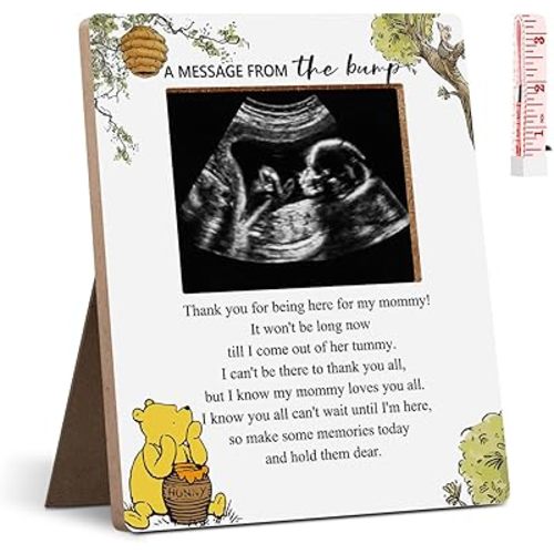 Winnie Baby Shower Sign Picture Frame, A Message From The Bump Sonogram Picture Frame, Cute Bear Decor Gender Reveal, Pregnancy Milestone Keepsake 4.3 * 5.3 IN Photos