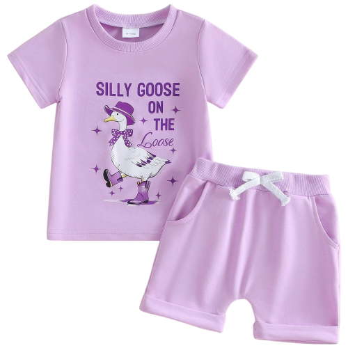TOWED22 Toddler Baby Girl Clothes 12 18 24 Month 2T 3T Summer Outfit Strawberry Cowgirl Boots Graphic T-shirts Shorts Set(Purple,0-6 M)