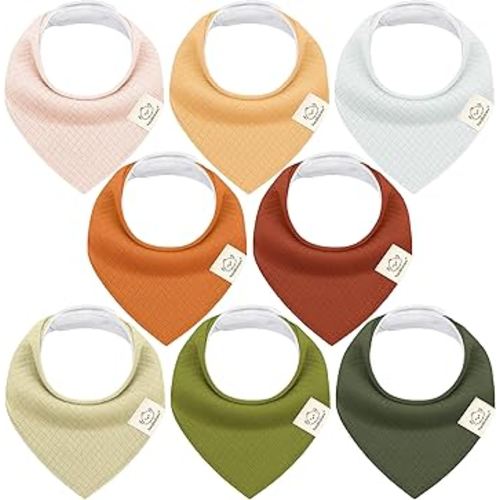 KeaBabies 8-Pack Bandana Bibs for Baby Girls, Boys - Organic Cotton Baby Bibs for Drooling & Teething Newborn, Toddler, Infant 0-36 months, Extra Soft, Absorbent Cloth with Snaps (Sahara/Quin)