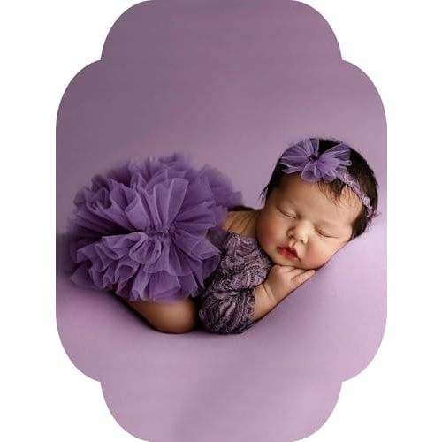 Newborn Girl Photoshoot Outfits– Pink Lace Romper + Headdress, 1 Month Baby Girl Photo Props Clothes For Newborn Photos