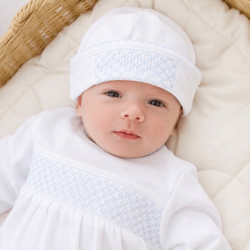 Essentials White Hat with Blue Smocking