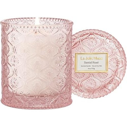 LA JOLIE MUSE Santal Rose Candle – Saffron, Rose & Sandalwood Scented | 6 oz Natural Soy Wax | 40 Hours Clean Burn | Gift-Ready for Hosts, Gatherings & Events | Elegant Home Decor