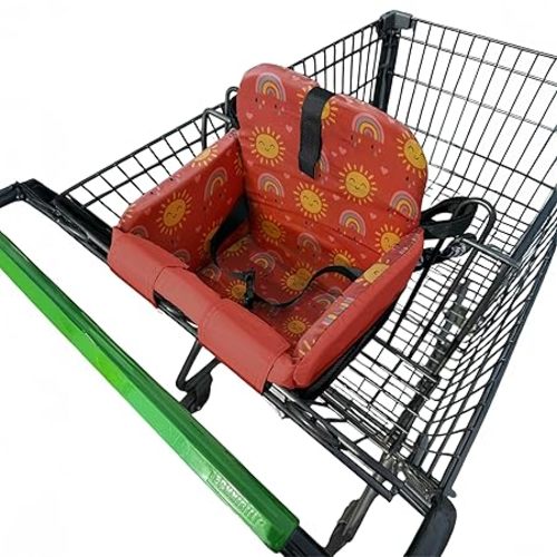 Shopping Cart Seat Cover for Baby, High Chair & Grocery Seat Protector, Padded Chair Covers for Restaurant Seats, Unisex Machine Washable Grocery Cart Liner & Swing Insert – Sun & Rainbows