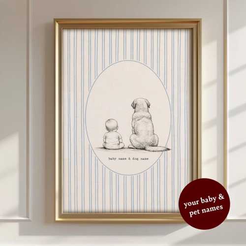 Baby and Dog Nursery Art, Striped Lab Poster