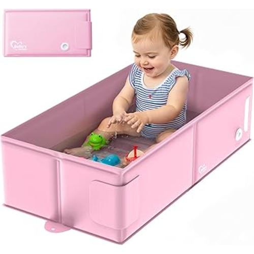 Bella’s Friends Baby Collapsible Bathtub, Travel Bath Tub for Baby, Foldable and Portable, Easy Storage, Reinforced Structure, Lightweight, Travel Essentials for 6M-3Y Infant Toddler, Pink