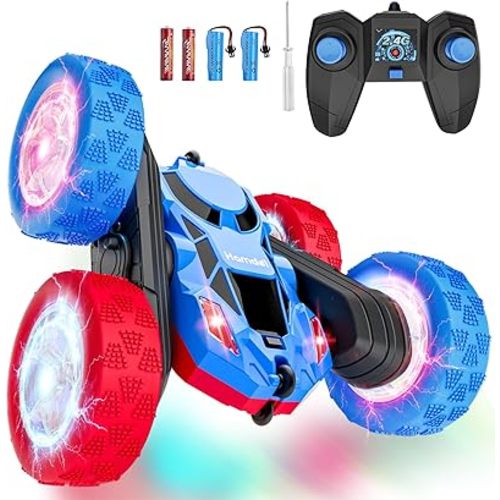 Remote Control RC Car for Kids 6-12, High-Speed 4WD Stunt Car with LED Lights & 360° Rotation, 2.4GHz Off-Road Vehicle Toy with Rechargeable Battery, Cool Valentines and Birthday Gift for Boys
