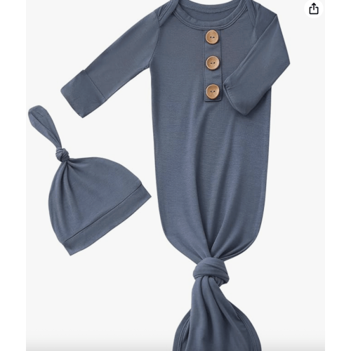 Newborn Baby Boys Girls Knotted Gown Hat Set Soft Bamboo Viscose Infant Sleeper Baby Sleep Gown with Mittens