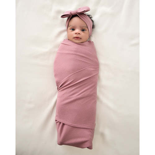 Rosewood Ribbed Swaddle & Luxe Bow Headband Set – Little Sleepies