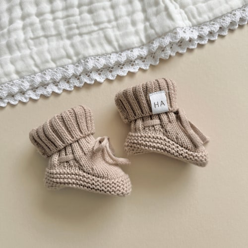 Taupe Organic Cotton Knit Baby Booties