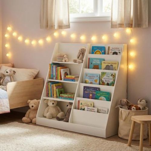 FurnitureR Kids Front-Facing Bookcase, 5-Tier Children's Book Display Shelf with Open Storage, MDF Bookshelf Organizer for Playroom, Bedroom,Classroom