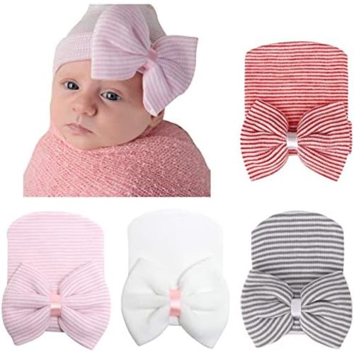 Newborn Baby Girl Hats with Bow No Scratch Cotton  0-3 Months