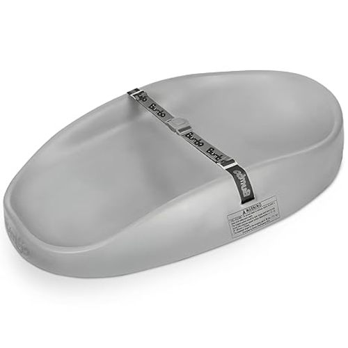 Bumbo Baby Changing Pad for Dresser or Table Top, Portable & Wipeable Non Slip Soft Contoured Diaper Change Station with Harness, Cool Grey