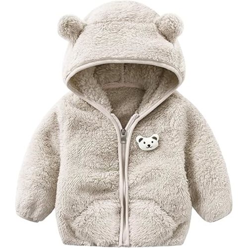 Newborn Infant Baby Girls Boys Jacket Bear Ears Hooded Outerwear Zipper Warm Fleece Winter Coat Toddler Coat (Grey, 0-6 Months)