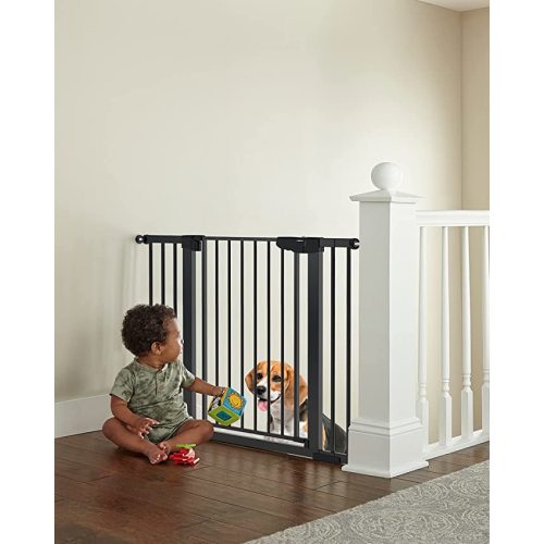 Mom's Choice Awards Winner-Cumbor 29.5-46" Auto Close Baby Gate for Stairs, Easy Install Pressure/Hardware Mounted Dog Gates for The House Indoor, Easy Walk Thru Wide Safety Pet Gates for Dogs, Black - 30.5" Tall
