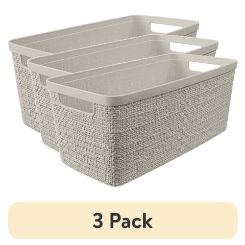 (3 pack) Curver Jute Small Long Beige Plastic Storage Basket