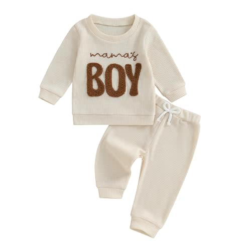 Sejardin Infant Fall Winter Outfit Waffle Baby Boy Clothes Letter Long Sleeve Sweatshirt and Stretch Pants 6 12 18 24M Set