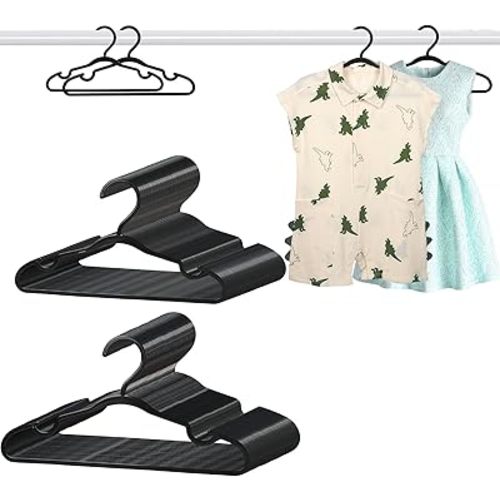 100 Pack Black Baby Hangers 11.42 Inch & 12.91 Inch Each 50 Pack - Kids Non-Slip Clothes Hangers for Infant & Child, Durable Plastic Children's Hangers for Closet, Pants, Coats, Skirts