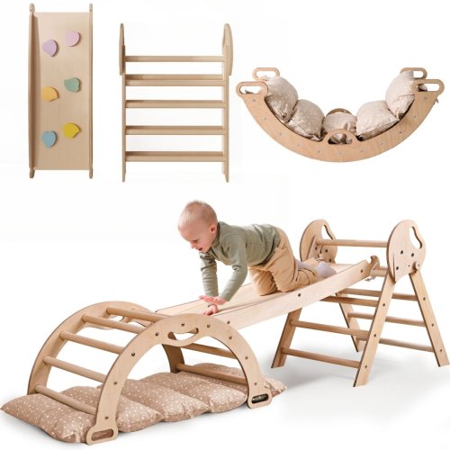 4in1 Montessori Climbing Set: Pikler Triangle, Arch, Slide Board, and