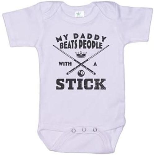 Ebenezer Fire Billiards Baby Onesie/My Daddy Beats People With A Stick/Pool Onesie/Super Soft Bodysuit