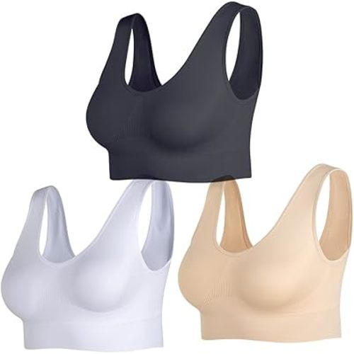 Women's Wireless Sleep Bras Unpadded Seamless Comfort Bras Throw-on Wirefree Bralettes 3 Pack