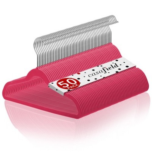 Casafield 14" Velvet Kid's Hangers for Children's Clothes, Pink - Set of 50