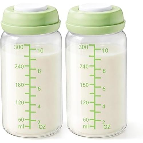 2PCS Breastmilk Storage Bottle for Momcozy 22oz Breast Milk Cooler, Wide Neck Breastmilk Collection Compatible with Spectra S1/S2/9 Plus/SG/Motif Luna, Certain Philips Avent Nipples, 10oz/300ml, Green