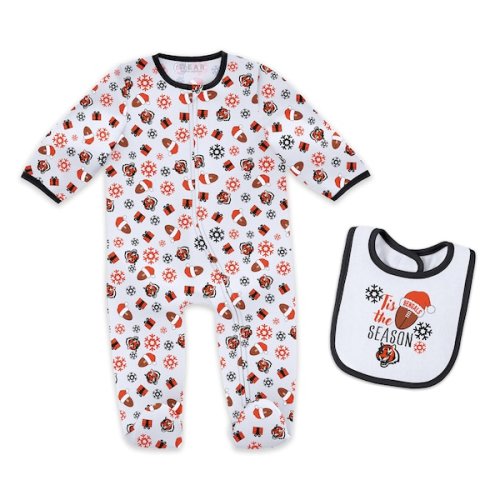 Cincinnati Bengals WEAR by Erin Andrews Infant & Newborn Holiday Full-Zip Sleeper & Bib Set
