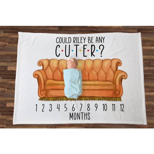 Friends Themed Milestone Blanket with Iconic Couch Design | Personalized Baby Blanket | Customizable Name | Perfect Baby Shower Gift