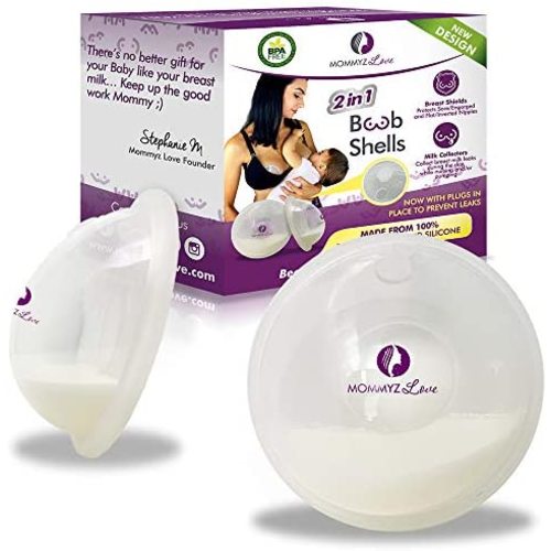 New Model with Plugs! Breast Shell & Milk Catcher for Breastfeeding Relief (2 in 1) Protect Cracked, Sore, Engorged Nipples & Collect Breast Milk Leaks During The Day, While Nursing or Pumping