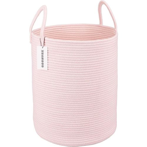 IHHIZLTT Laundry Basket Handles 16" x 20", Large Woven Blanket Basket for organizing,Pink
