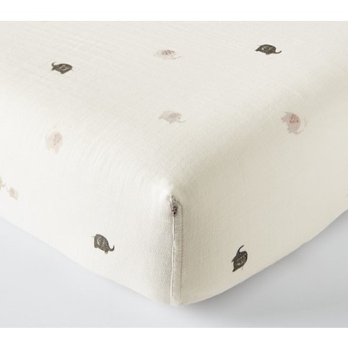 Elephant Organic Muslin Crib Fitted Sheet | Pottery Barn Kids