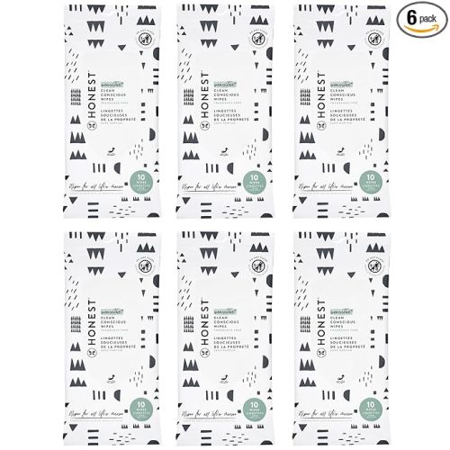 The Honest Company Hypoallergenic Multi-Use Baby Wipes for Sensitive Baby Skin, Pattern Play, 10 Count (Pack of 6)