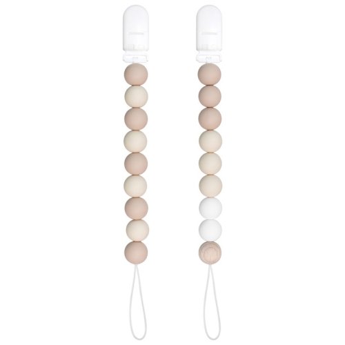 MCGMITT Baby Pacifier Clip, Silicone Binky Holder Soothie Teether Teething Beads for Boys or Girls, 2 Pack Shower Gift Set (Beige)