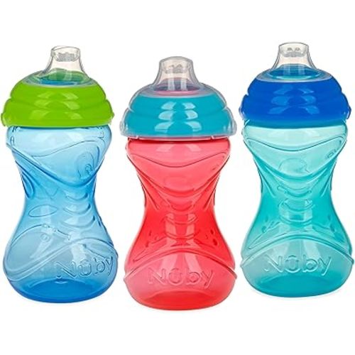 Nuby Clik-It Soft Spout No-Spill Easy Grip Sippy Cup for Boys - (3-Pack) 10 Oz - 6+ Months
